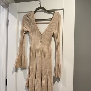 Anthropologie Beige Ribbed Mini Dress